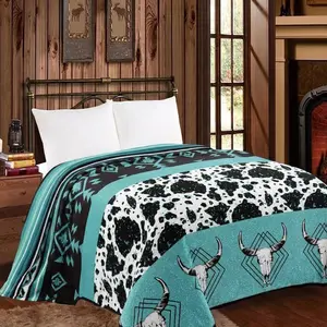 Cozy Cowgirl King Sized Blanket, Soft Cow Print Flannel Throw for Western Home Decor