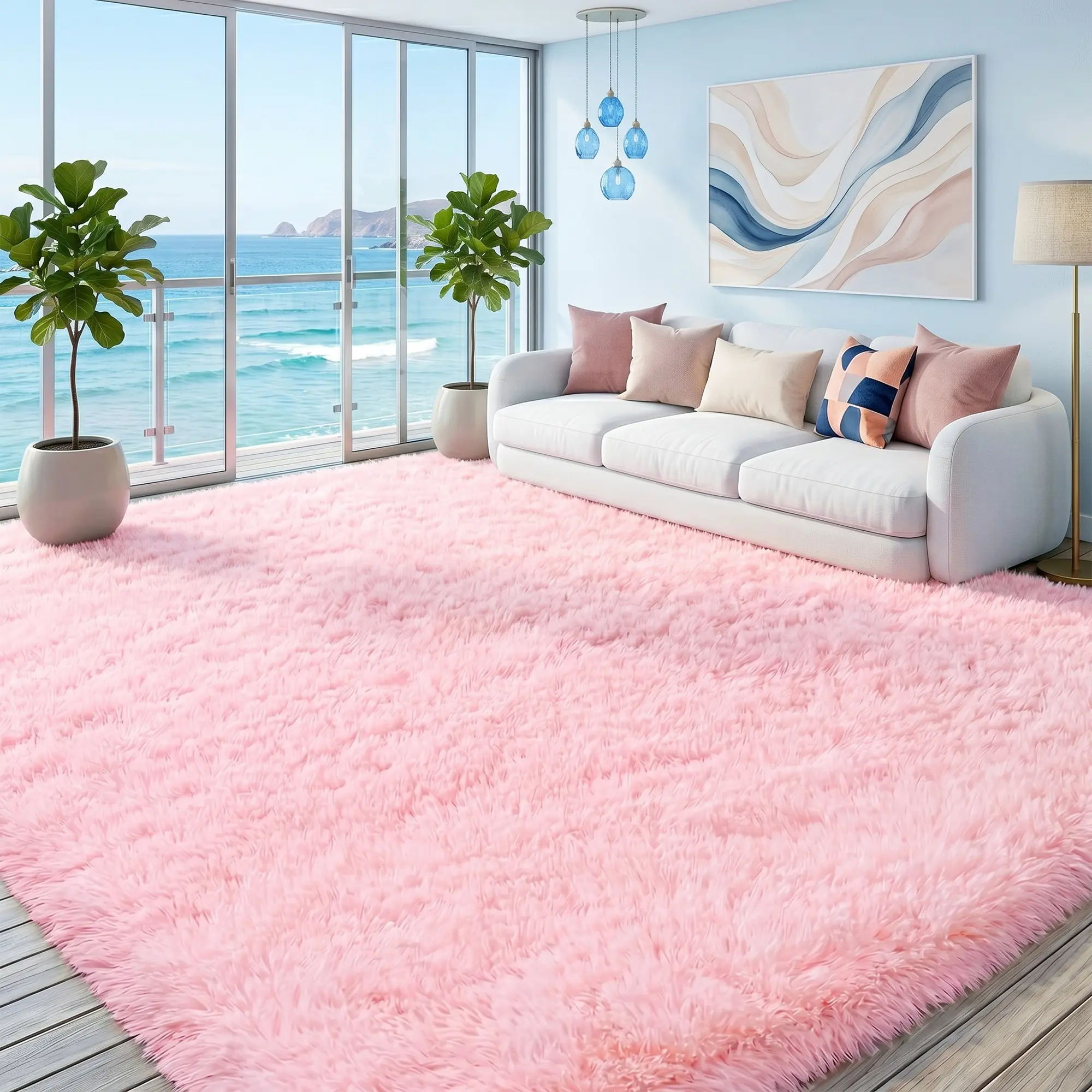 【Back to School】 Pink Shaggy Rug Ultra Soft Fluffy Area Rug for College Dorm Room Bedroom Living Room, Plush Fuzzy Carpet Non Slip Cozy Floor Mat, Aesthetic Modern Home Decor