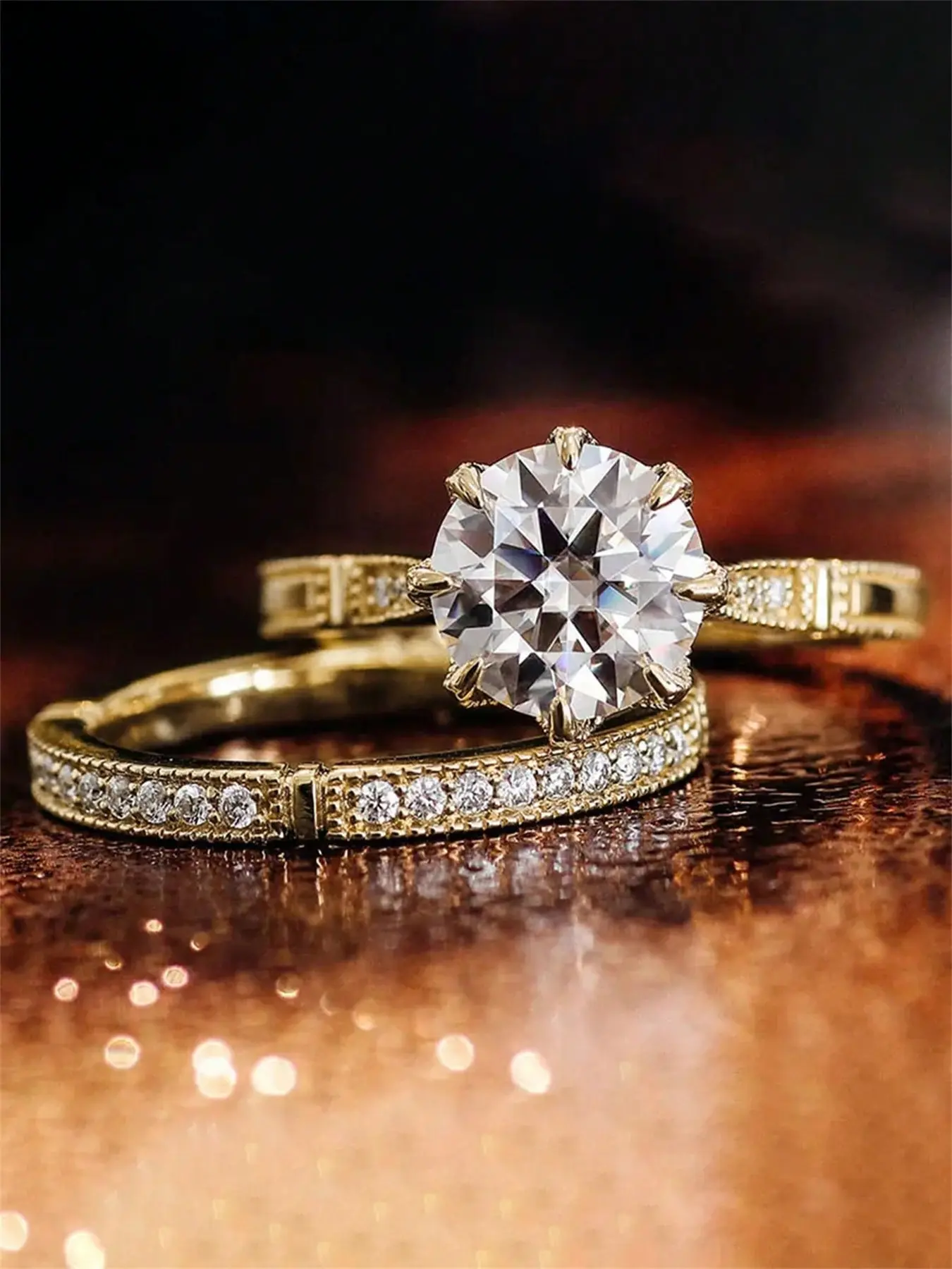 2 Pcs/Set Classical Cubic Zirconia Solitaire Ring For Women For Engagement Anniversary Party Band Jewelry Valentine's Day Gift Cubic Zirconia Rings