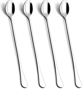 9.5-Inch Long Spoon for Stirring, Ice Cream, Coffee, Cocktail, Stainless Steel Long Handle Iced Tea Spoons Set of 4 Bar Home