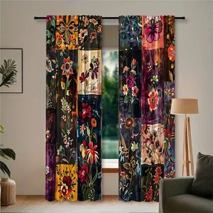 2pc abstract floral print curtains/door panels, Home decoration curtain, vintage style, rod pocket design, a gift for friends, suitable for dormitories, bedrooms, living rooms, kitchens, and home decor