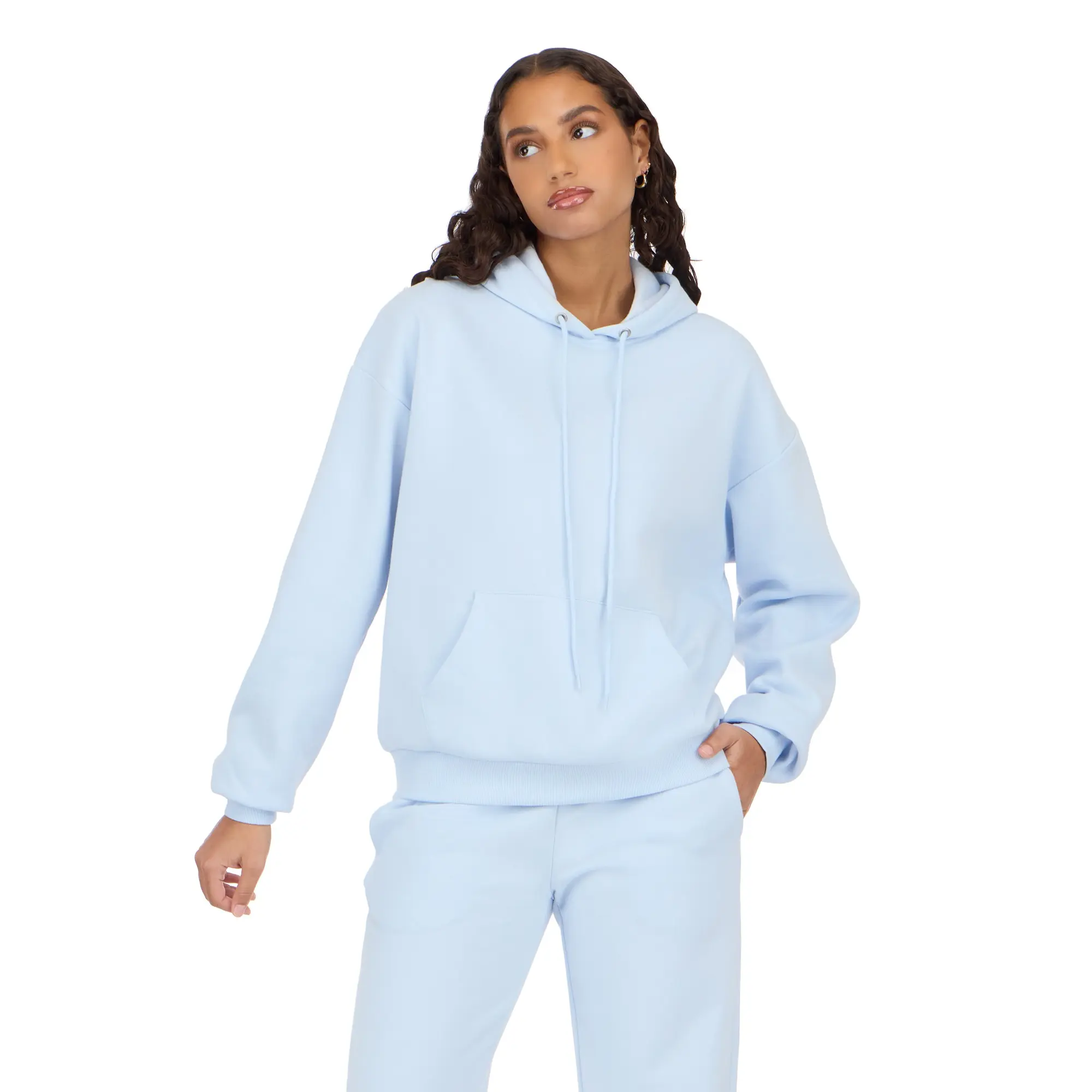 Forever 21 Women's Premium Cotton Plush Oversized Fleece Hoodie - Long Sleeves, Drop-Shoulder, Baggy Cut, Soft Cozy Fabric, Sporty Plain Top with Pocket, Minimalist Basic Style, Winter Heavyweight, Casual Lounge Wear, Versatile for Layering Outfits, Paste
