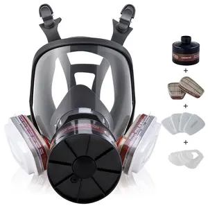 Spring Full Face Reusable Respirator Mask with 40mm Activated Carbon Filter, 6001 Filter Cartridges, Anti-Fog Lens, for Welding, Painting, Farming & Industrial Work