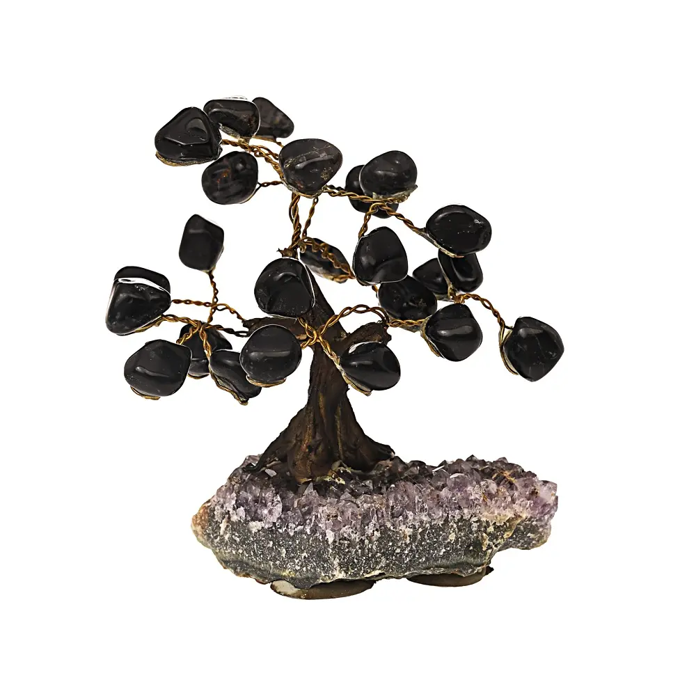 JTV Black Onyx Gemstone Tree with Quartz Base