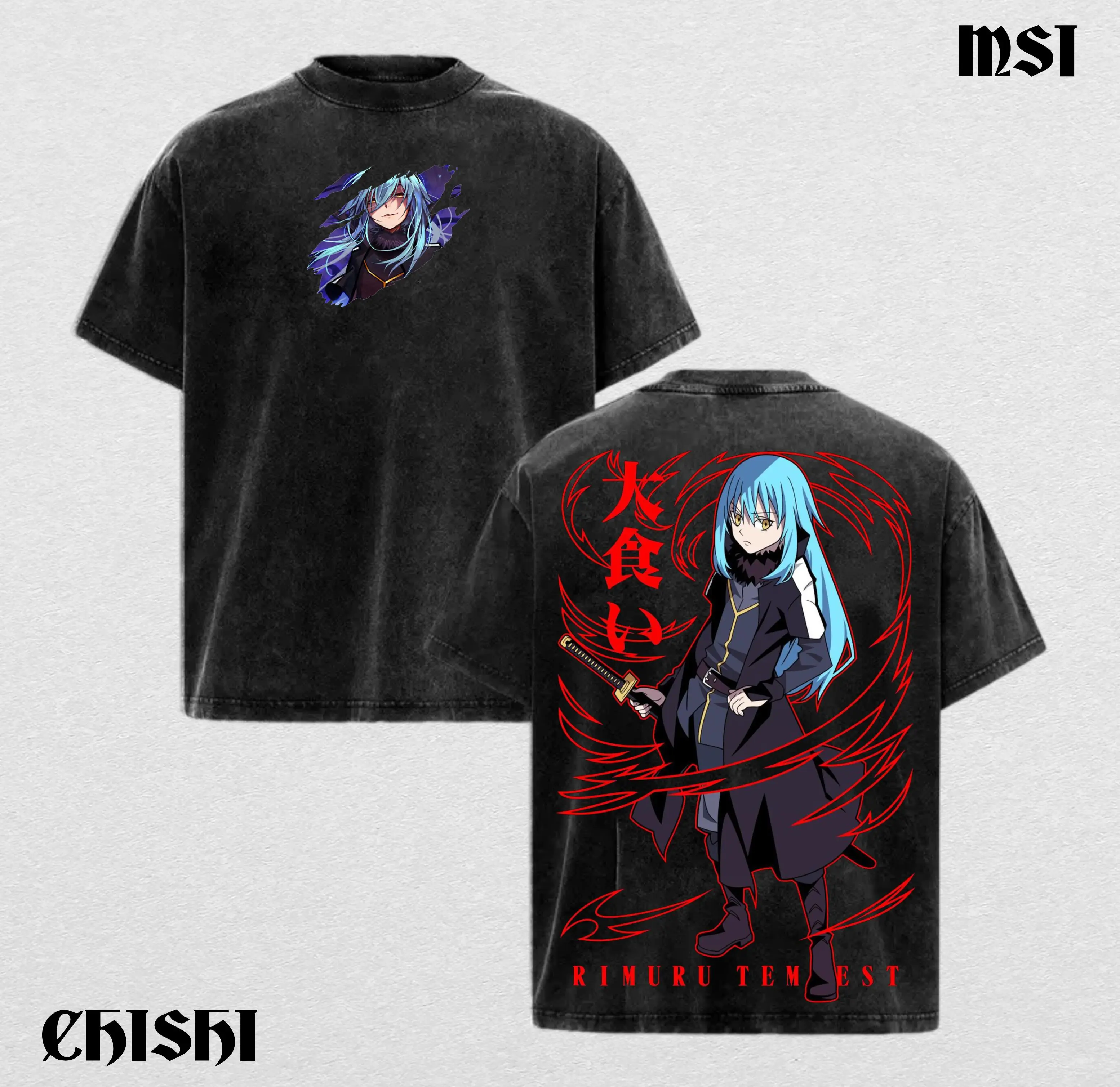 Rimuru Tempest Demon Form That Time I Got Reincarnated as a Slime Washed T-Shirt – Anime Graphic Tee, Japanese Streetwear Oversized Shirt, Rimuru Anime Merch Gift for Fans