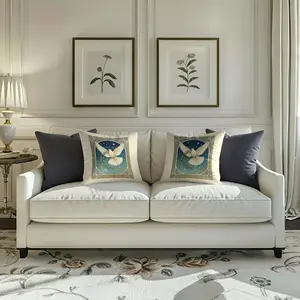 Retro Peace Dove Olive Branch Pillow Cushion, Art Nouveau border, elegant healing, a pair of artistic style decorative pillowcases, 17.71 x 17.71 inches