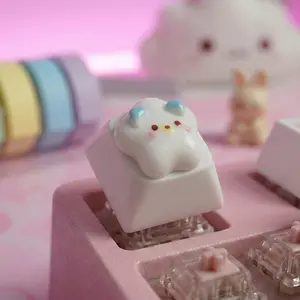 Aesthetic Pink Bunny Artisan Keycap, Handmade Cloud Rabbit Single Keycap for Mechanical Keyboards, Decorative Computer Desktop Accessory, Personalized ESC Keycap for Office& Gamers, Unique Animal Design Keycaps, No Keyboard Included