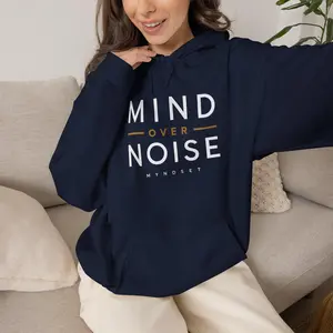 Men's Mind Over Noise Hoodie - Minimal Mental Health Typography, Knit Fabric, Kangaroo Pocket, Stylish Men's Top