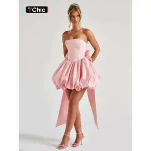 Sexy Waist-Cinching Tie Back Evening Gown, Strapless Design with Delicate Beading Details, Perfect for Parties & Carpet Events, WomenswearRAIMENTRY