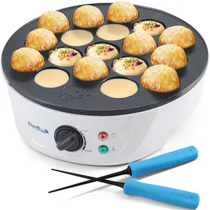 Takoyaki Maker Machine by StarBlue with FREE Takoyaki Picks - Temperature Control 18 Holes Electric Japanese Octopus Balls Pan with Nonstick Surface 120V 60Hz 700W
