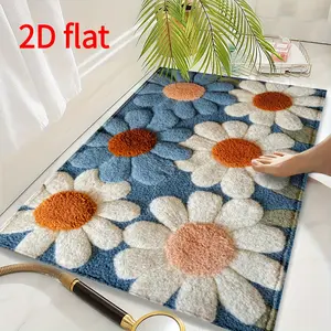 2D Flat Printing A Daisy Pattern Non-slip Bath Mat, Machine Washable, Suitable for Bathroom, Bedroom, Kitchen, Entrance - Both Indoor and Outdoor Use, Ideal Spring and Summer Home Decoration, the Perfect Mother's Day, Graduation Season Gift