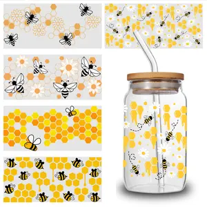 5 Sheets Bee Honeycomb    Vinyl Decoration Supplies Flower Decor   Transfer  for Glass Cups Mug Decoration Gift Retro Halloween UV DTF Stickers Bat Wraps anti reflective window tint Resistant Outdoor Silk Morning Glory