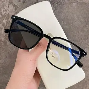 New Color-Changing Myopia Glasses, Square Black Thick Frame Anti-Blue Light Prescription Eyewear, High-Value Thin Design for Men & Women Professional Daily Use
