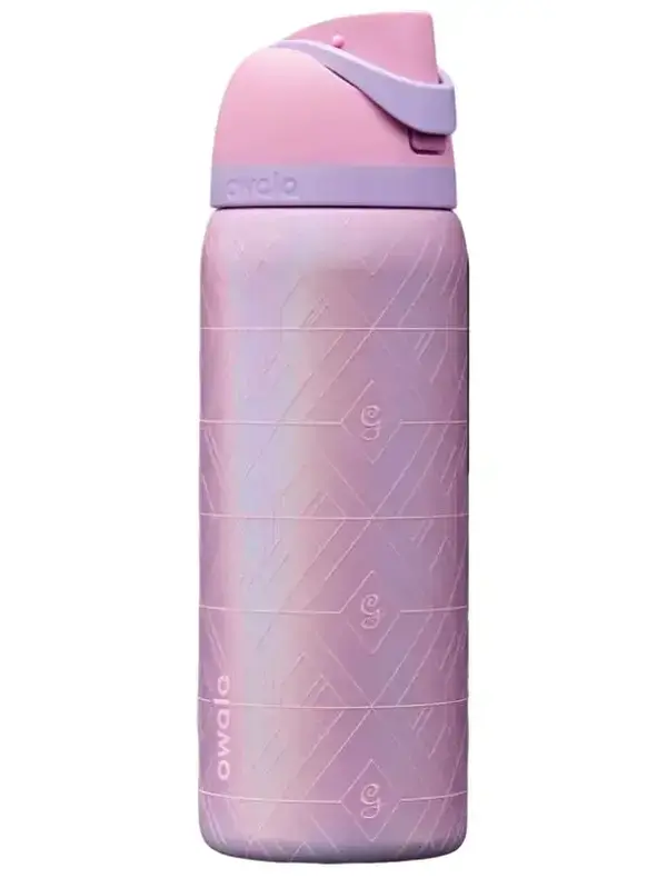 Owala 32oz Stainless Steel Water Bottle - Straw Lid,,  BPA-Free, Portable Gym Travel Flask Leakproof Flip Lid with Built-in Straw, Pink Leopard Print Travel Tumbler for Gym Travel