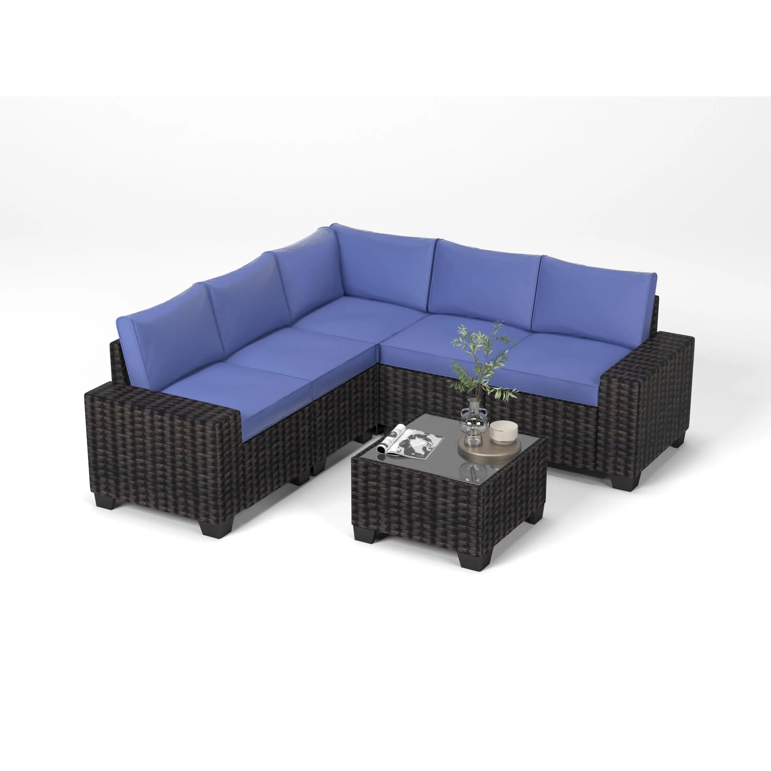 Garvee 6-Piece Vibrant Woven PE Rattan Outdoor Patio Sectional Sofa Set - All-Weather Ergonomic Modular Conversation Couch with Coffee Table, Thick Cushions, Galvanized Frame, for Backyard Oasis, Balconies, Garden/Campfire-BBQ Parties, Assembly Required