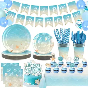 [Summer Waves & Beach] Birthday Party Decoration Set — Banner, Cake Toppers, Balloons, & Party Favors | Beach Essentials: Hawaii Theme Colorful Hawaiian Flower Leis Gold Themed Graduation Supplies Kit