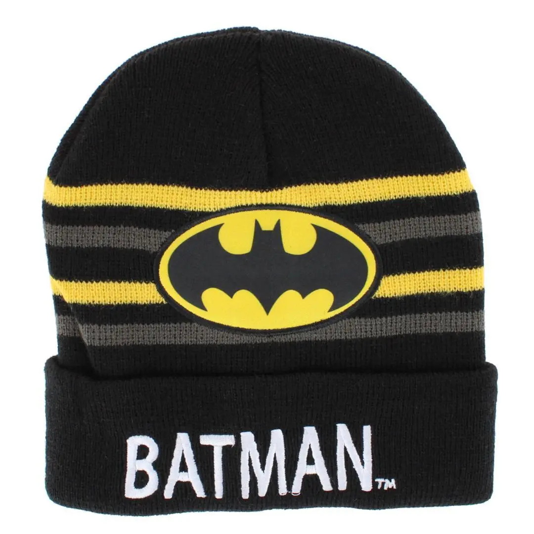 Textiel Trade Boys' Knit Batman Warm Beanie Hat - 1 Size Fits Most, 13-14 Years Compatible, Fold-Up Cuff, Bold Comic-Inspired Design, Iconic Bat Signal, Soft Lightweight Beanie, Outdoor Play Essential, Ideal Fan Gift