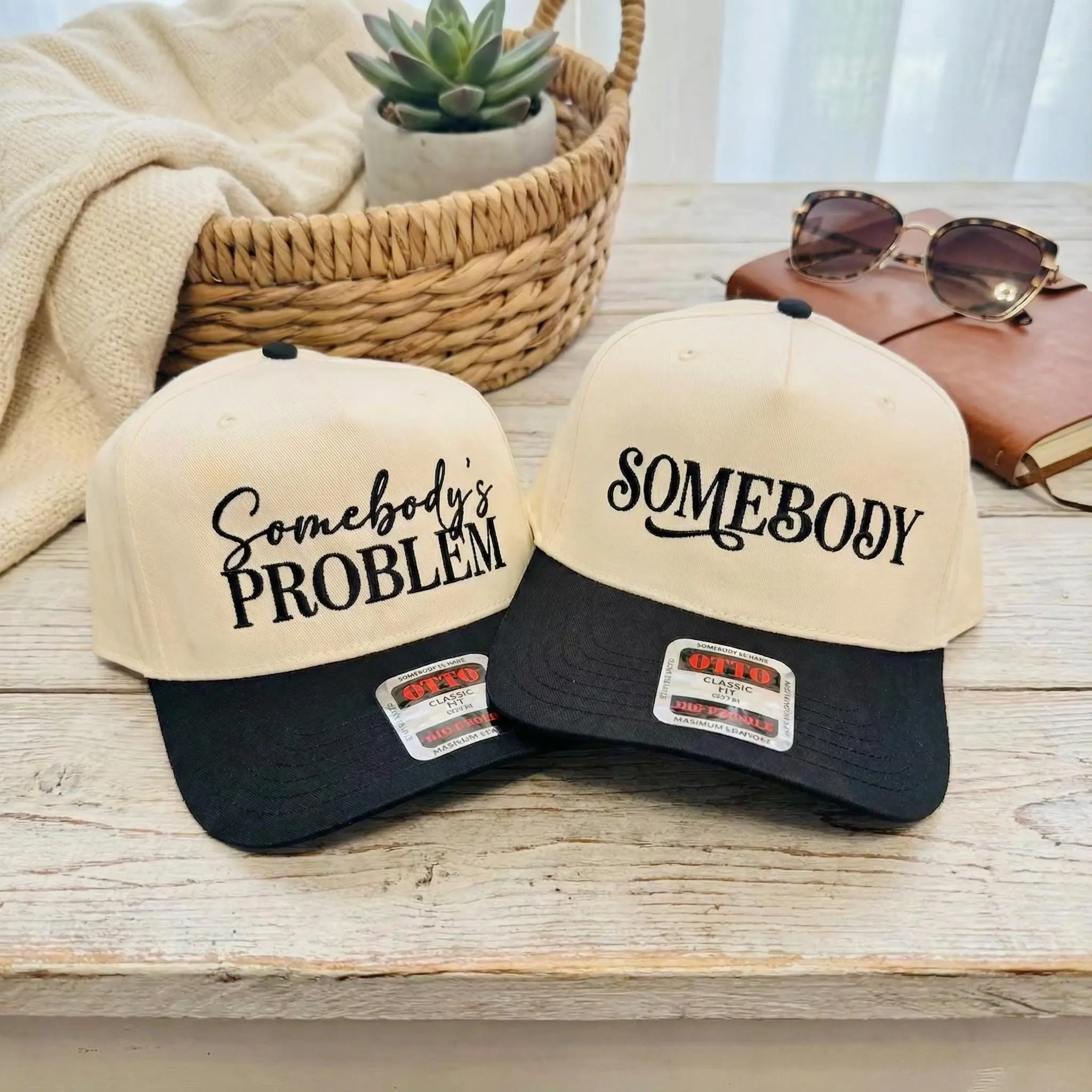 Somebody & Somebody’s Problem Embroidered Hats, Funny Couple Trucker Caps Gift Set- Unisex Hat- Couple Hat