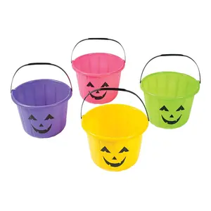 6 1/2" x 8 1/2" Neon Jack-O’-Lantern BPA-Free Plastic Trick-Or-Treat Buckets - 12 Pc.