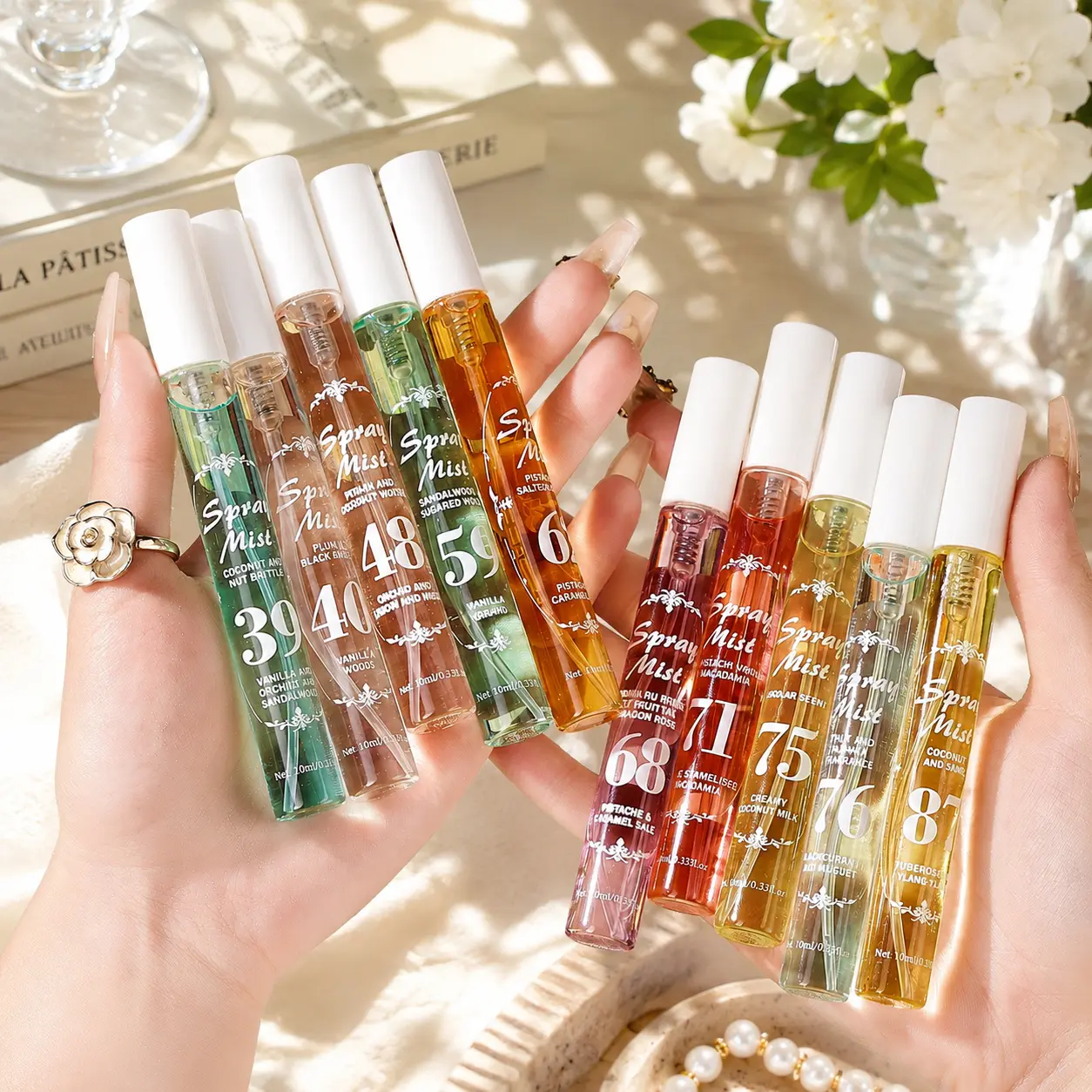 10-Piece Brazilian Fragrance Mist Set for Body & Hair, Alcohol-Free with Vanilla, Caramel & Amber Scents, Fragrance Gift Bundle for Women, Woody, Vanilla Perfume, Fragrance Sets