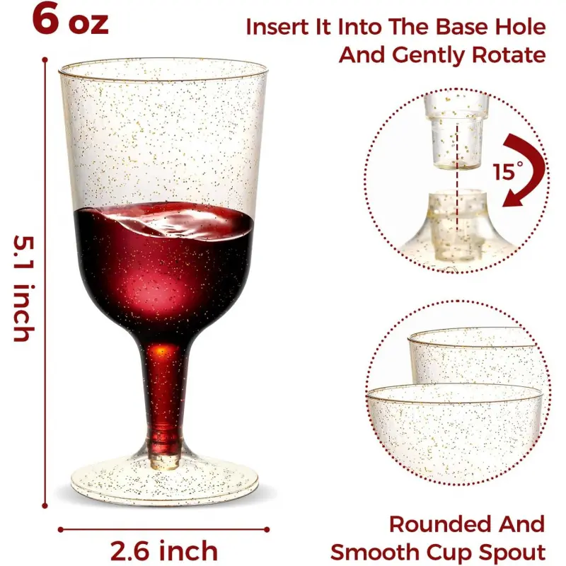 30 Pack 6oz Plastic Wine Glasses  Disposable Gold Glitter Mini Stemware  with Removable Base for Weddings, Parties, Champagne, Toasting | Mini,  Disposable, Stemware, for Weddings, for Parties, for Cocktail - TikTok Shop
