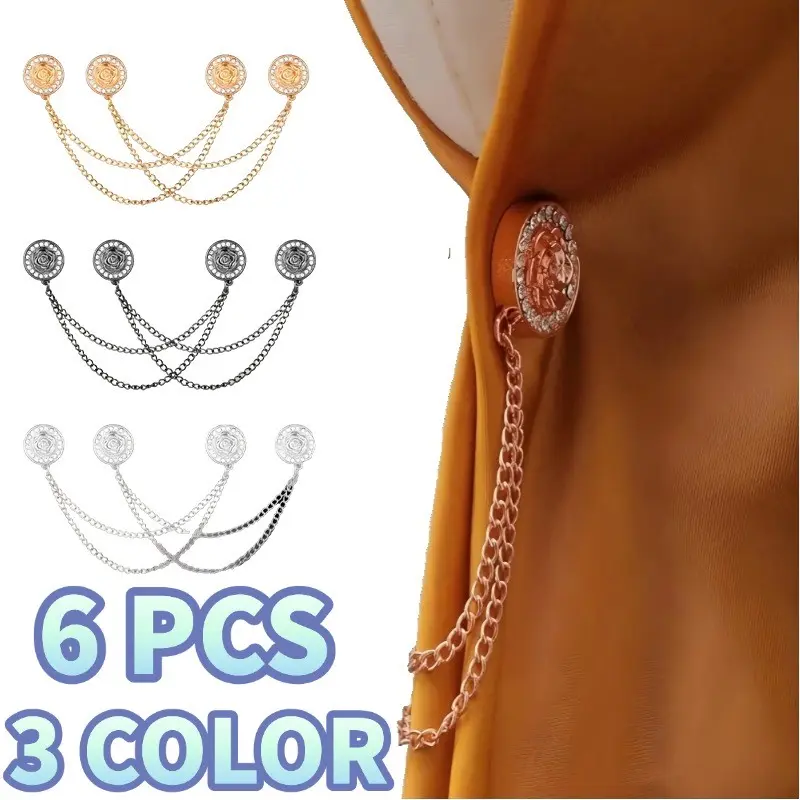 6 Pcs Rose Magnetic Clothing Clips, Clothing Magnets with Chain Magnetic T-Shirt Button Clip Multi Function Magnetic Clothes Pins Accessories for Fasten Hems Fabric Trouser Legs Hijab Sleeves
