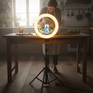 LED Circle Light with 43.3”Extendable Tripod Stand ,Selfie Video Lighting with Phone Holder for Video Recording/Makeup/Content Creator (YouTube/TikTok/Twitch)#light ring rave#Mother's Day Gift