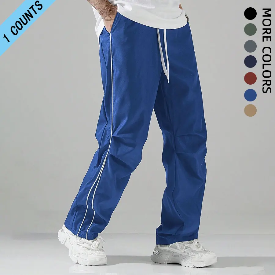 Men's Summer Casual Straight-Leg Pants Loose Fit Sports Pants Comfortable Breathable Lightweight White Side Stripe Quick-Dry Cool Running Pants Fitness Exercise Outdoor Hiking Slow Running Everyday Casual#SummerVibes