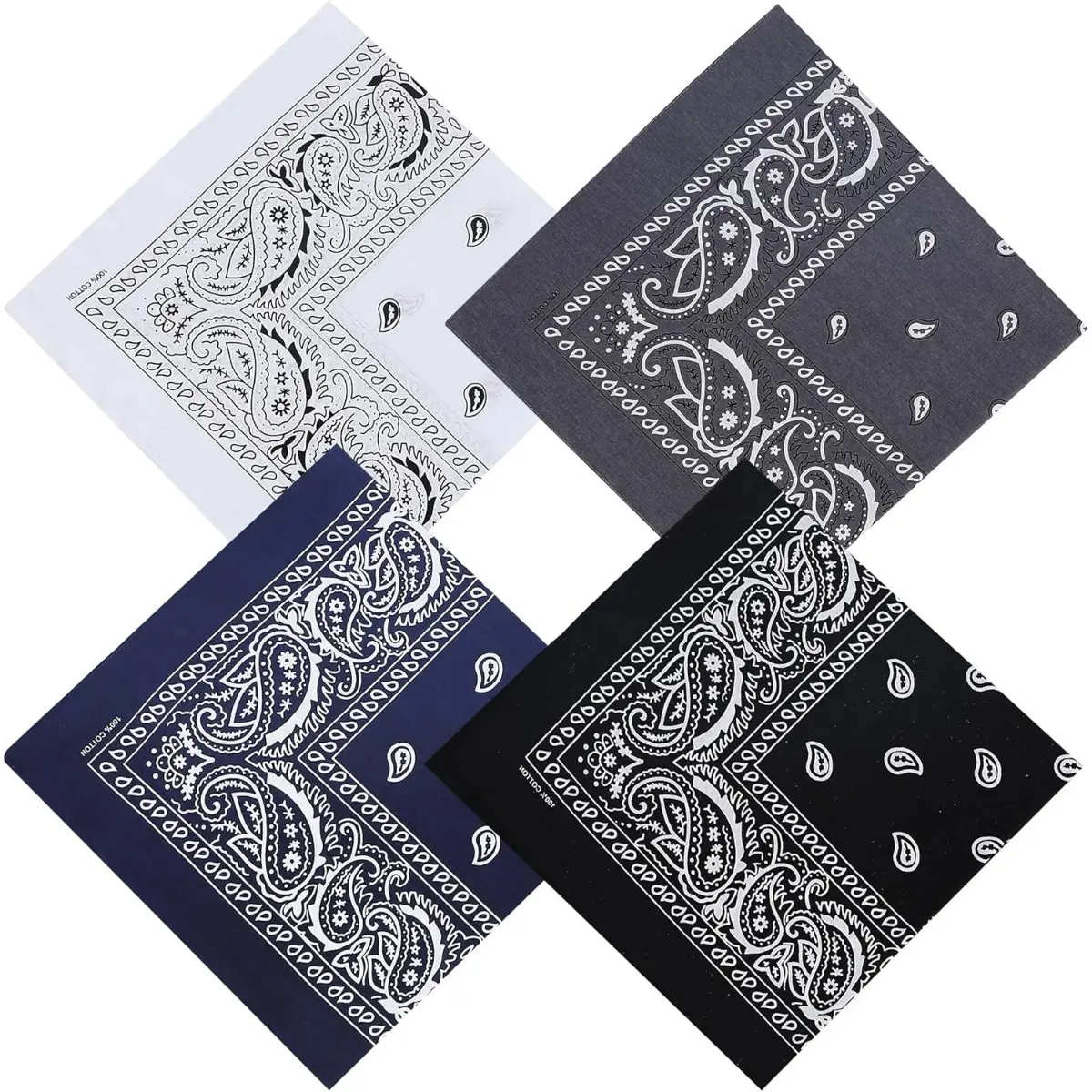 4pcs Polyester Ethnic Style Bandanas - 21.25in Square Neck Gaiter Hairwraps Bandana Head Wrap, Soft Fabric Paisley Print Scarf, Denim Ties, Vintage Inspired Party Accessory, Includes How to Tie a Head Scarf Guide
