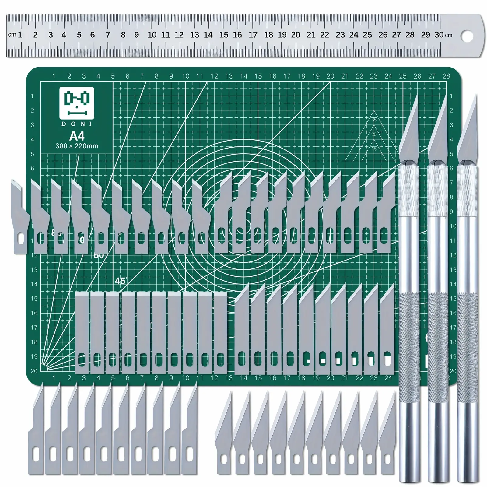 65pcs Craft Cutting Stencil Knife Set And A4 Cutting Mat Set Art & Craft Blade Cutting Exacto Knifes Cutting Rulers Tools for Paper Modelling
