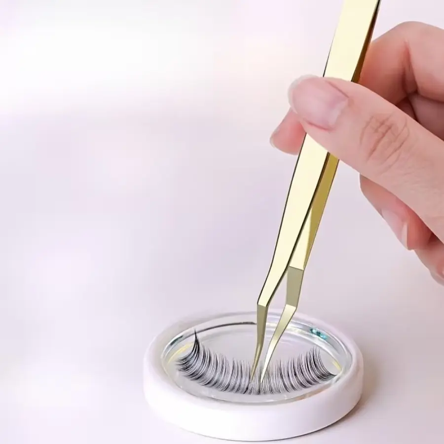 Gold V-Groove Isolation Tweezers for Eyelash Extensions - Precision-Tip Lash Separation Tool with Easy Control for Professional Lash Artists
