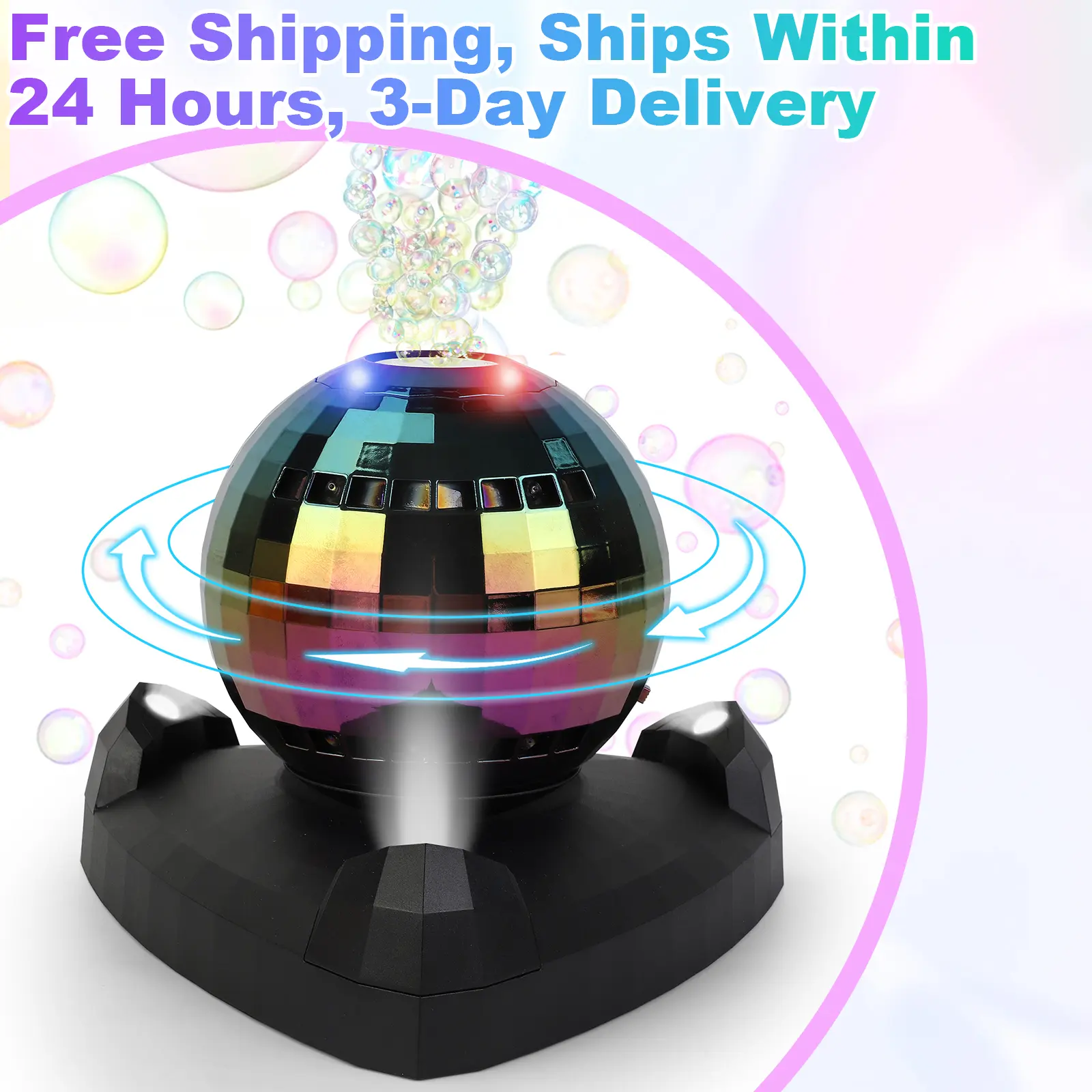 Unisex Plastic Automatic Disco Bubble Machine for 1-3 Years Old Kids Toys, 360° Rotatable Blower with Disco Lights, 10000+ Bubbles Per Min, Durable Indoor-Outdoor Toy, Perfect Birthday Gift