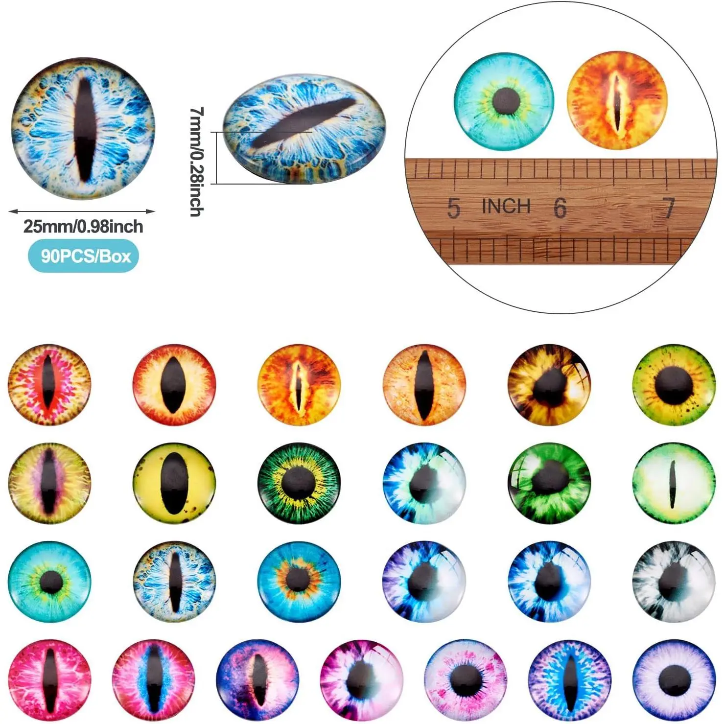 Beadthoven 90pcs 25mm Mixed Style Round Glass Dragon Eye Gem Cover Cabochon for Dome Jewelry Finding Cameo Pendent Doll Making Beadthoven 90pcs 25mm Mixed Style Round Glass Dragon Eye Gem Cover Cabochon for Dome Jewelry Finding Cameo Pendent Doll Making