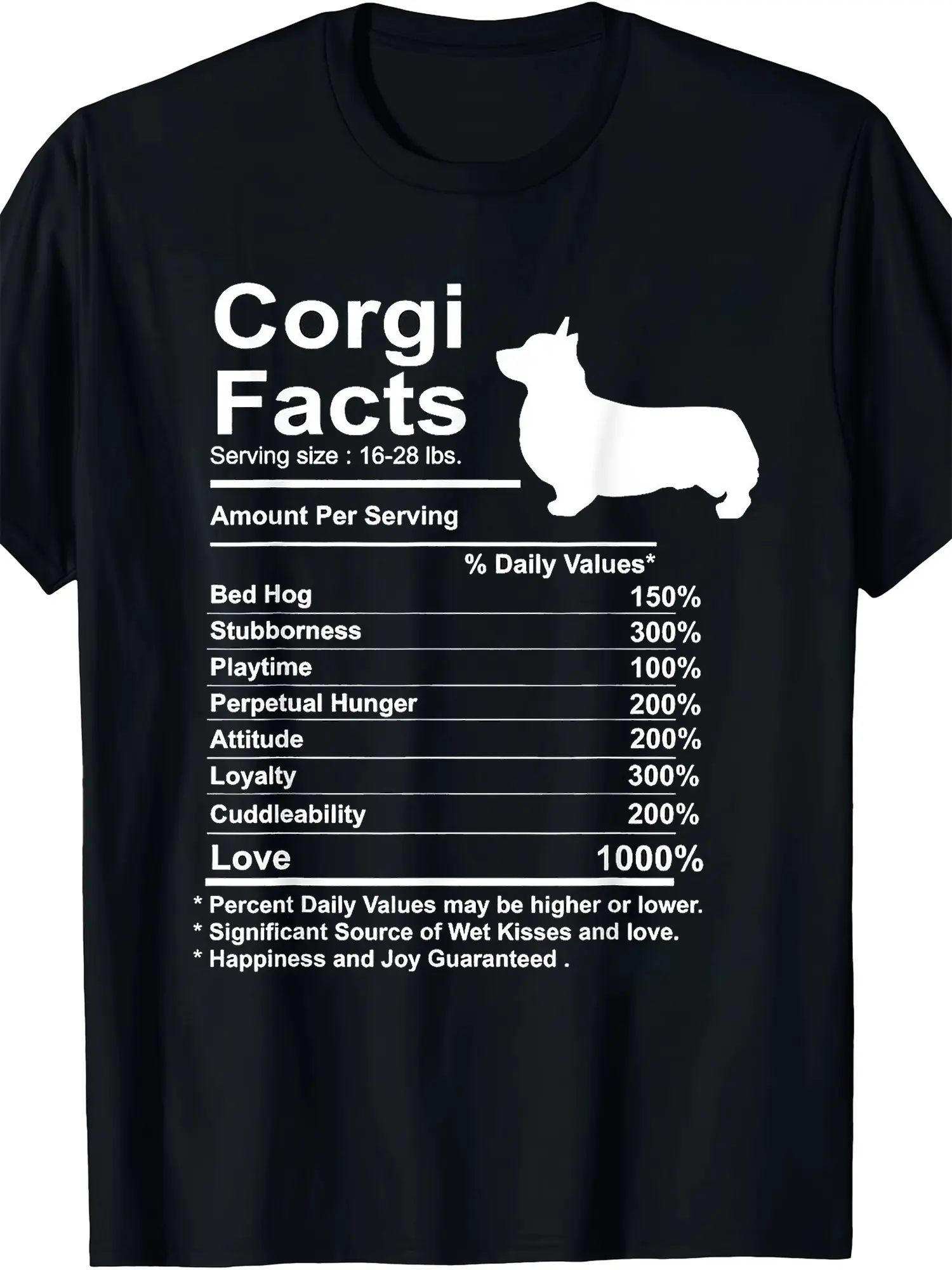 Corgi Lover T-Shirt - 'Corgi Facts' nutrition label graphic t-shirt, 100% soft cotton crew neck, cute dog decoration, perfect gift for pet owners and animal lovers - a Corgi enthusiast's perfect gift. Menswear Outfit Top Unisex
