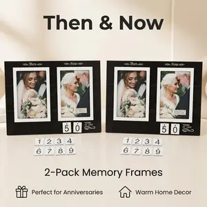 2pcs Then & Now Anniversary square Picture Frame, 1-99 Years Wedding Gift Ideas - Anniversary Wood Photo Frame- 4x6 Inches Photos (Then & No) for bride