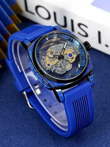 A Men's Best-Selling Blue Tape-Finish Watch with Non-Irritating, Bright, and Vibrant Retro Engraved Designs, Featuring Premium Delicate Openwork Craftsmanship and Unique Fashionable Quartz Movement, Trendy Watch