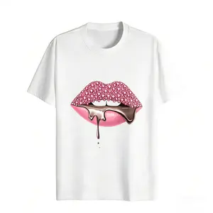 Glamorous Lip Art Design Women's Graphic Tee Casual Fashion Look Cotton Material Regular Fit Round Neck Short Sleeve Trendy Style T-Shirt For Everyday Wear