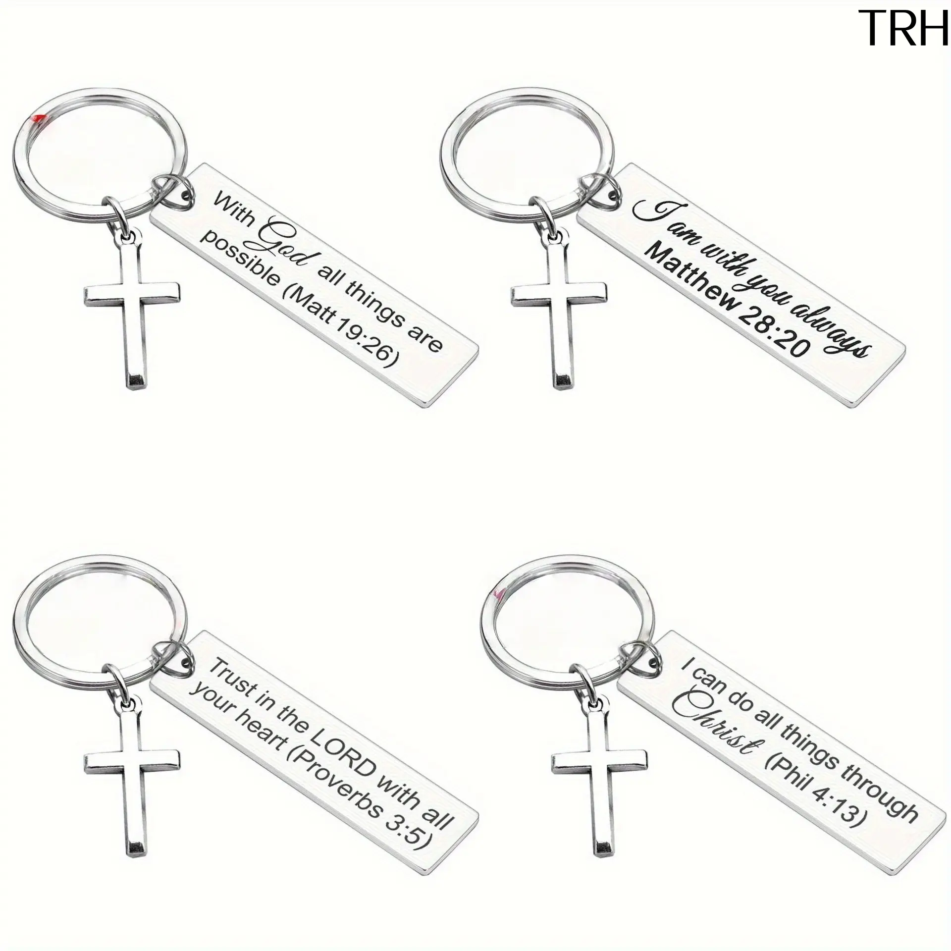 Bible Verse Cross Stainless Steel Keychain, Inspirational Scripture Metal Key Tag, Religious Bag Backpack Car Key Charm For Christmas Gifting Church Party Favors