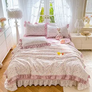 Korean Style Ruffled Puff Cotton Bedspread Summer Quilt, Cool and Breathable Girl's Country Style Summer Blanket, Cute Bedroom Linen