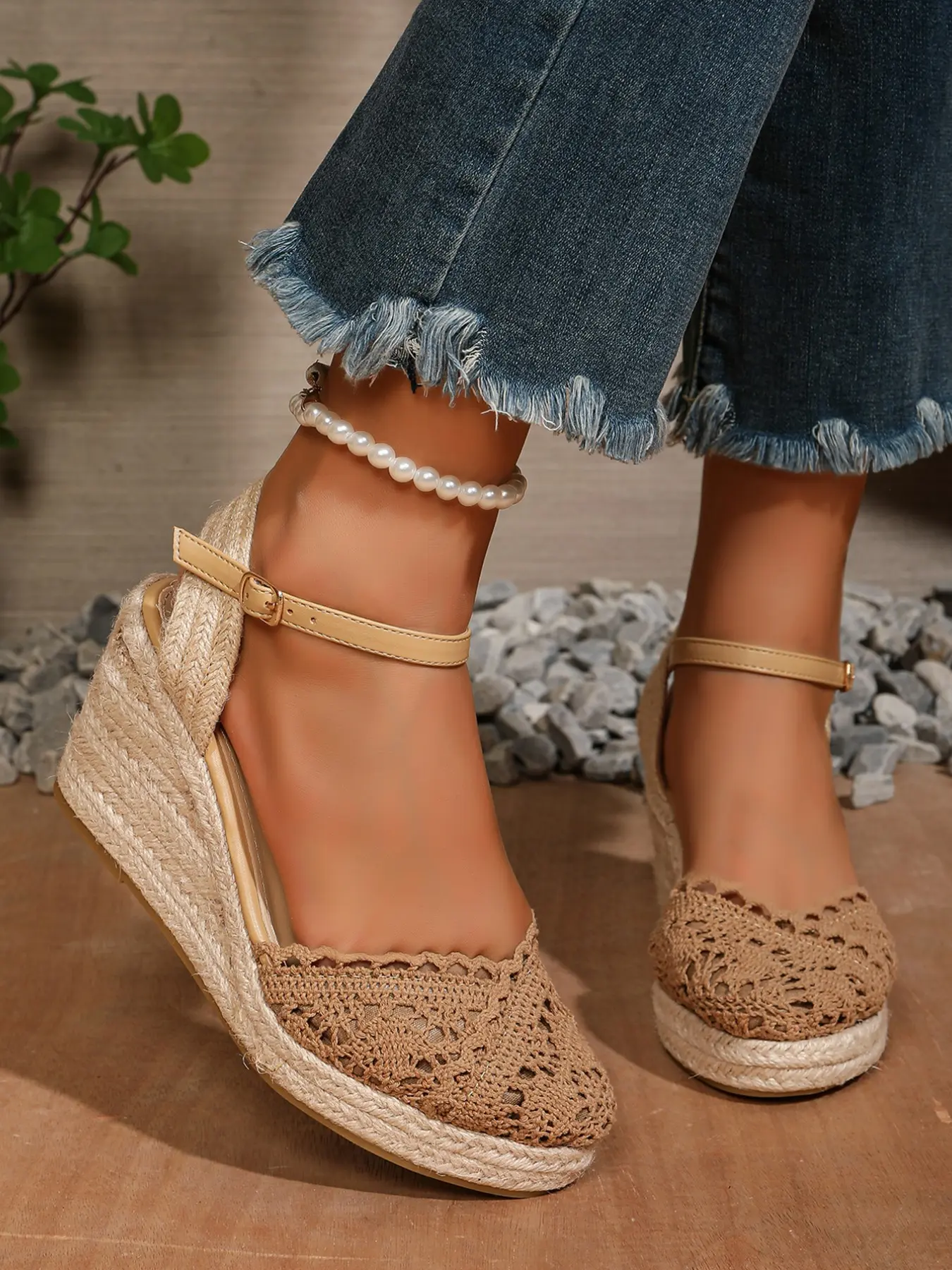 Breathable Open Toe Fashion Trend Lightweight Jute Rope Wedge Heel Women's Shoes, Stylish Slip-On Casual Footwear for Daily Wear, Espadrille Platform Wedges, Wedge Sandal Shoes, Fashionable Wedge Shoes