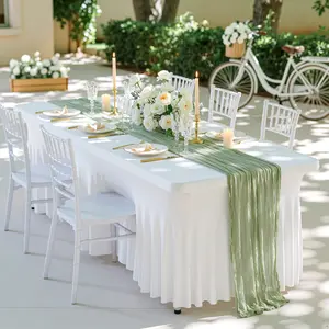 Rustic Sage Gauze Table Runner 1.6x10FT - Soft Wrinkle-Texture Cheesecloth for Boho Weddings & Romantic Parties