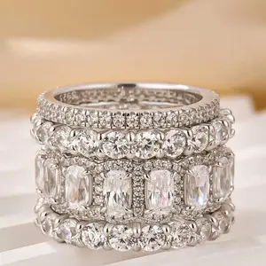 2026 10.0CT Cushion Cut 4PC Wedding Ring Set - S925 Sterling Silver Women's Ring with 5A Cubic Zirconia, Bridal Stacking Rings for Daily Wear & Travel