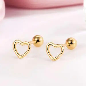 Ear Stud Earrings Set, Hollow Heart-Shaped Twisted Design Screw-Back Statement Stud Earrings for Ear Cartilage