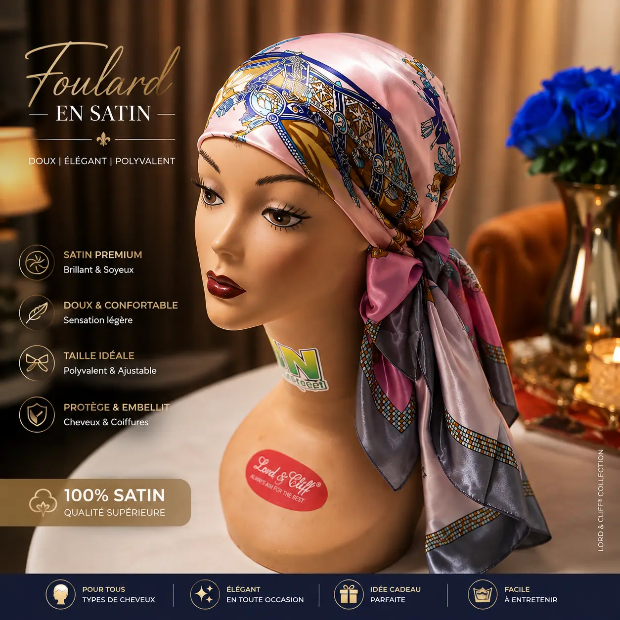 Luxury Satin Scarf – 35" Large Square – Soft, Elegant & Versatile Hair and Neck Wrap