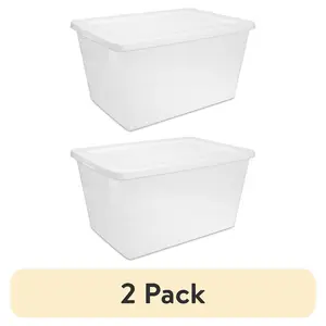 58 Quart Storage Box, Clear Plastic Storage Bin with Snap-on Lid, White