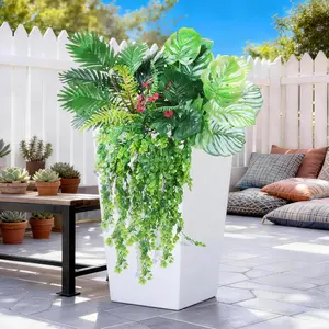8 Bundles Artificial Greenery Outdoor UV Resistant, Faux Plants Areca Palm, Monstera Leaf, Boston Fern & Eucalyptus Hanging Vines for Window Box, Hanging Baskets, Garden, Patio, Porch Spring Decor