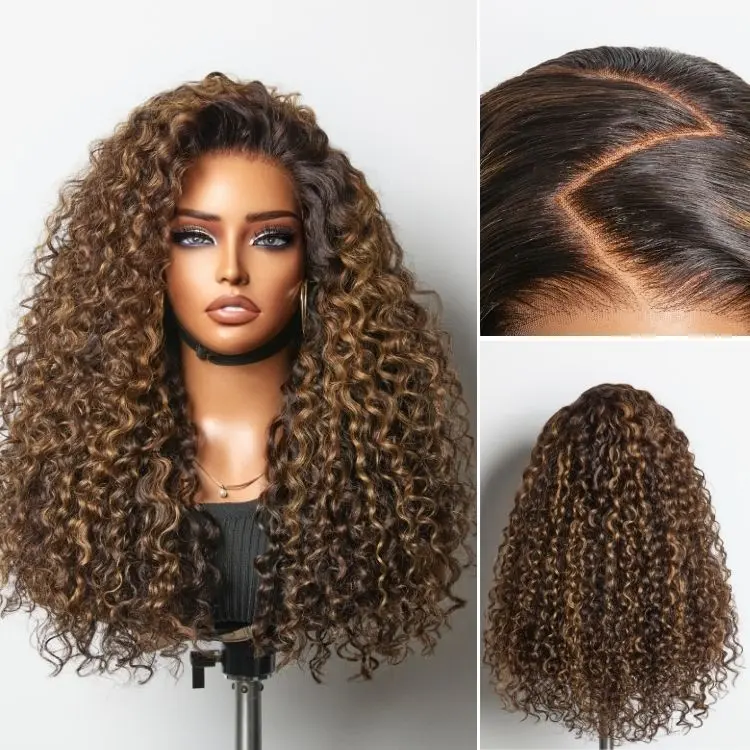 【LIVE】Luvme All-Day Comfort™ Wig PartingMax Brown Highlights Funmi Curly 7x6 Closure HD Lace Glueless Wig Pre Cut Lace, Human Wigs Glueless, 100% Human Hair Lace Closure Wigs