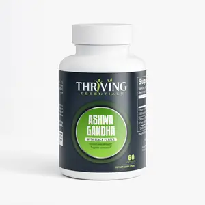 THRIVING ESSENTIALS Ashwagandha with Black Pepper - Organic Adaptogen Supplement for Stress Relief & Overall Health - 60 Capsules - Healthcare & Fitness Support