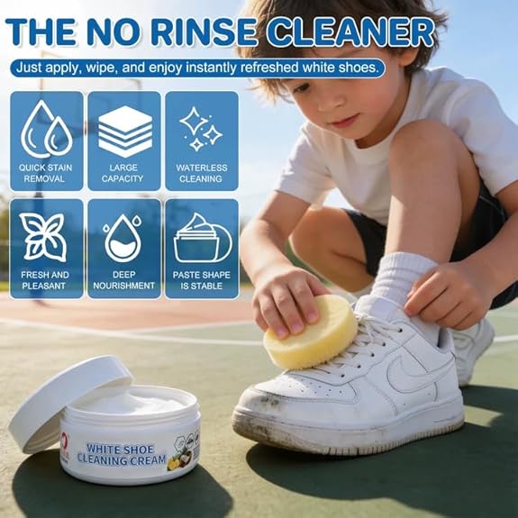 White Shoe Cleaner Cream, Rinse-Free Stain Remover Paste for Sneakers & Soles, Multi-Functional No-Wash Cleaning Kit with Sponge ((210g / 7.4oz, 1PC))