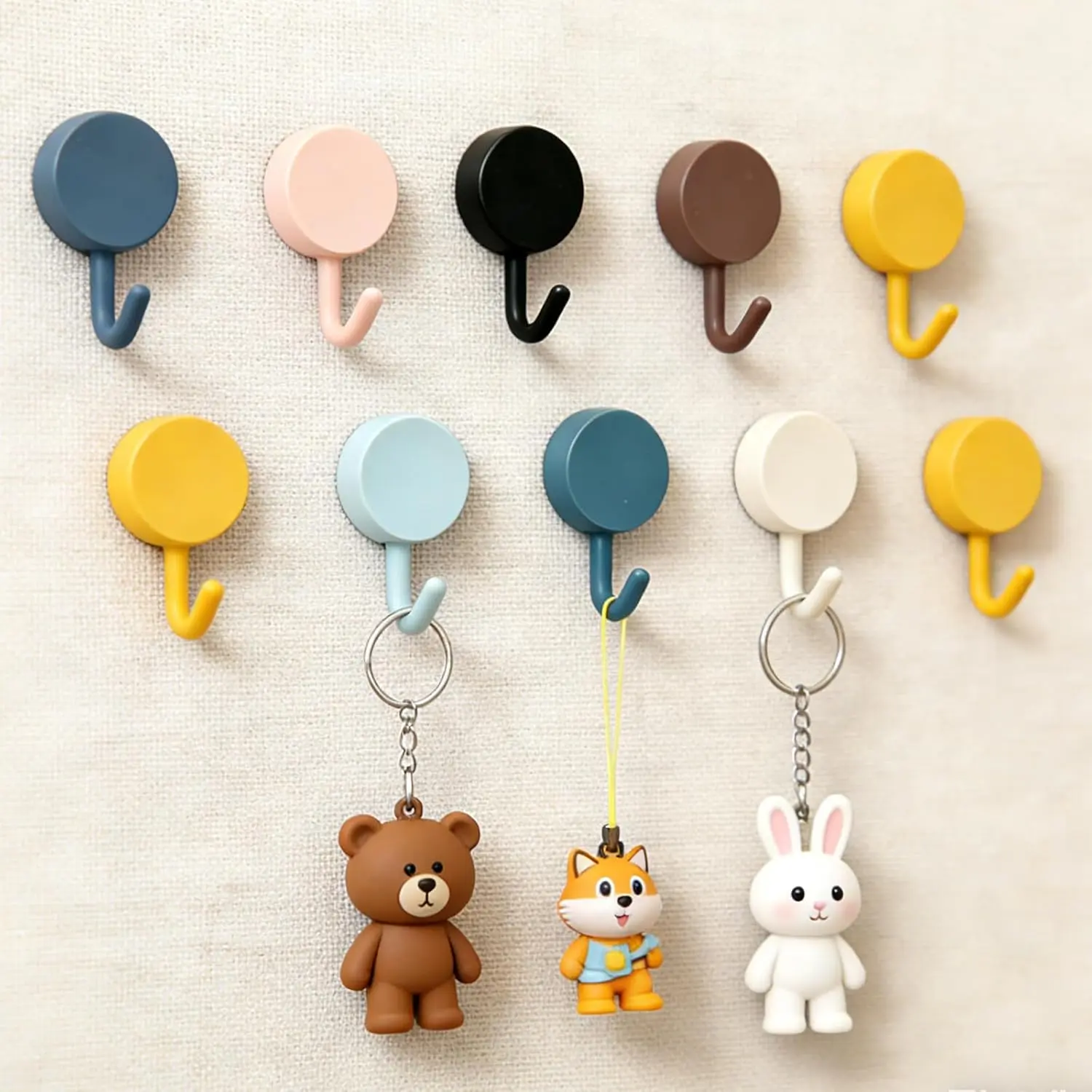 10pcs Drill-Free Seamless Colorful Hooks, Cute Strong Adhesive Hooks, Sticky Wall Hooks, Plain Round Small Self-Adhesive Hooks for Home Bathroom Kitchen